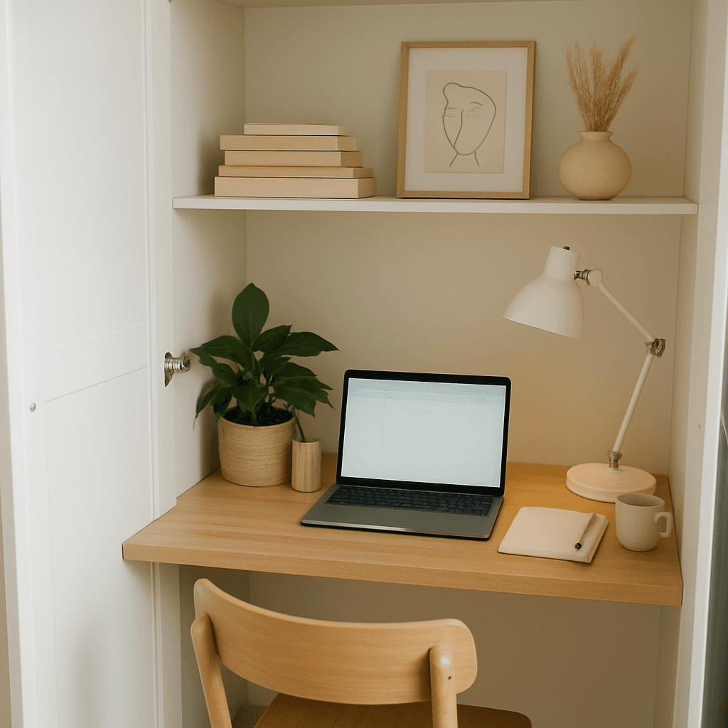 Bureau dans un placard : plan, budget et déco maline