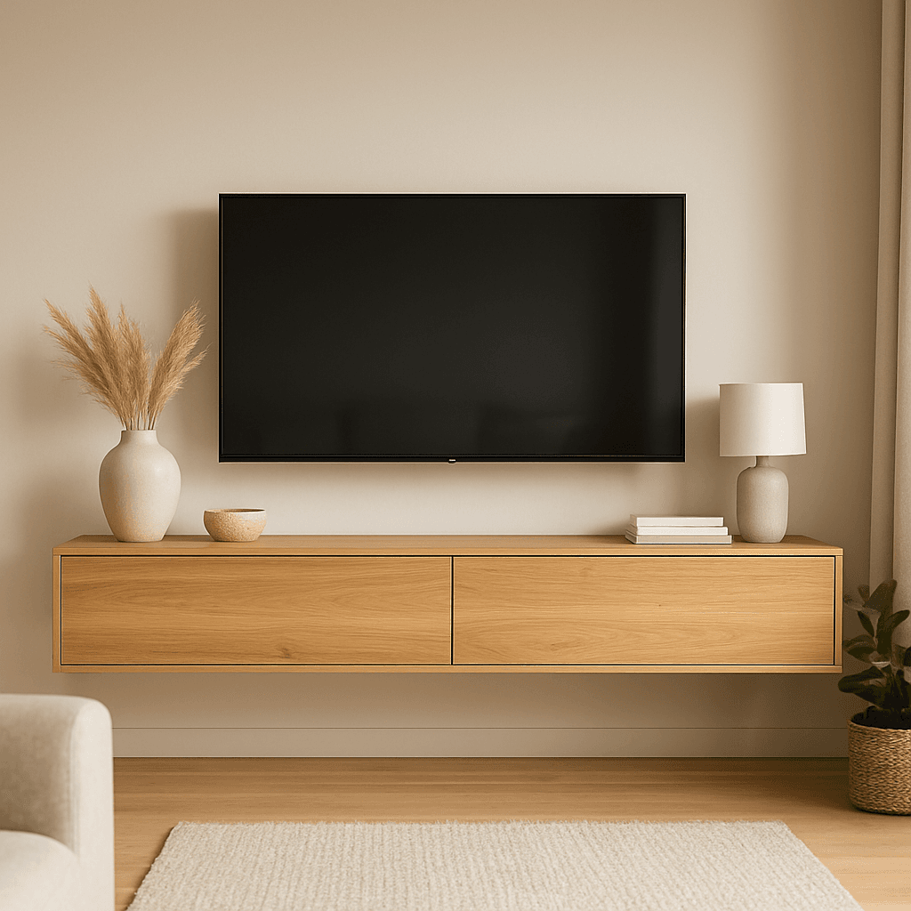 Meuble TV suspendu : hauteur idéale et câbles invisibles